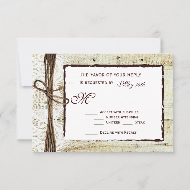 Cartes RSVP Mariage campagnard Rustique (Devant)