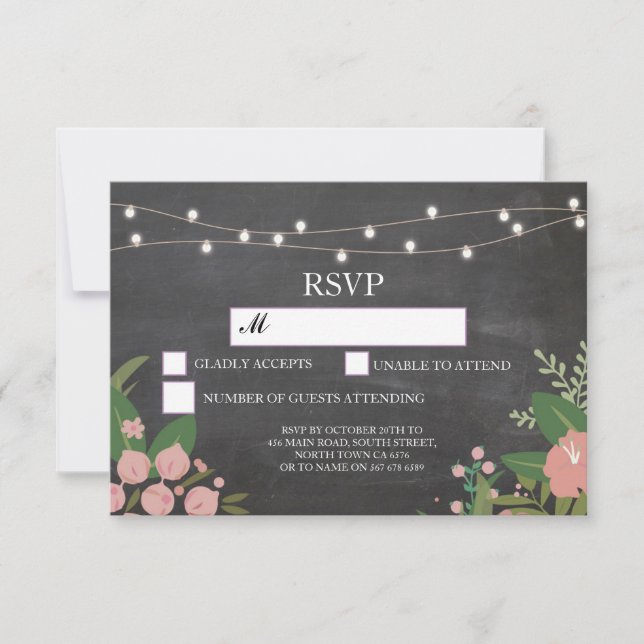 Cartes RSVP Mariage Craie Rustique Lumières Floral (Devant)