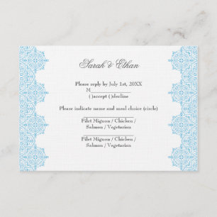 Cartes RSVP Mariage damassé bleu clair moderne