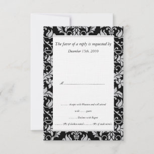 Cartes RSVP Mariage damassé en noir et gris