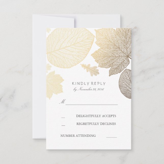 Cartes RSVP Mariage de automne Gold Feuille (Devant)