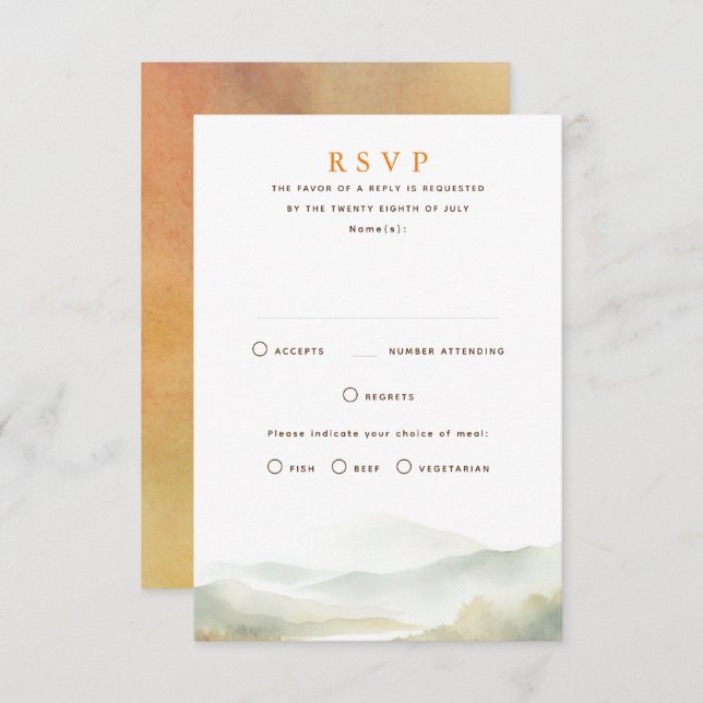 Cartes RSVP Mariage de automne Misty Mountains (Devant / Derrière)