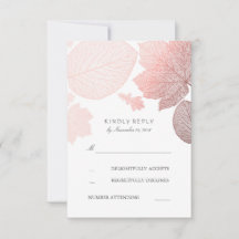 Cartes RSVP Mariage de automne rose Feuille or