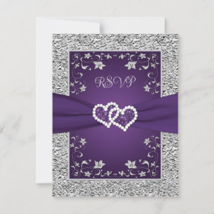 Cartes RSVP Mariage de coeur d'amour violet, gris