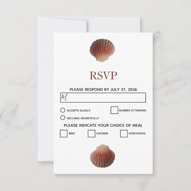 Cartes RSVP Mariage de coquillages Beach Seashell (Devant)
