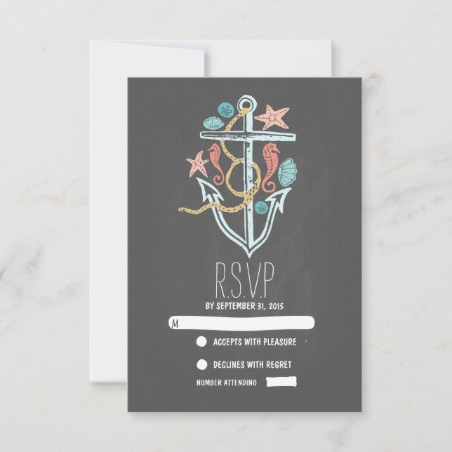 cartes RSVP mariage de plage nautique (Devant)