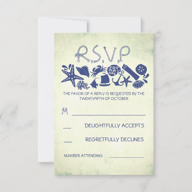 cartes RSVP mariage de plage nautique (Devant)