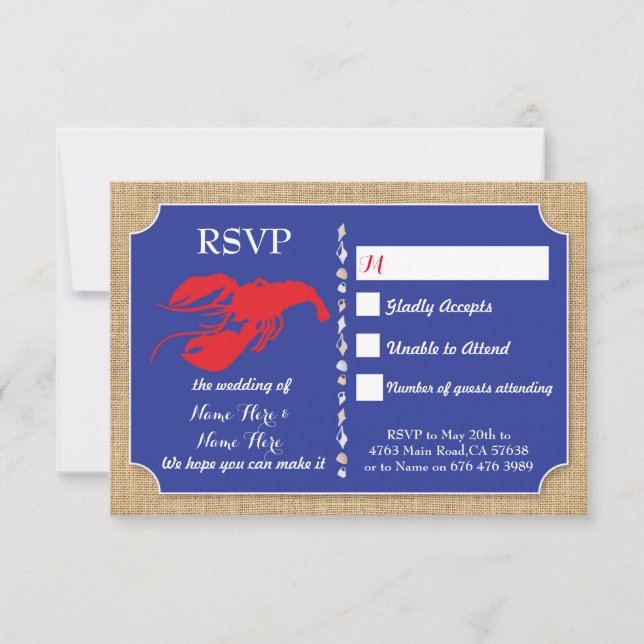 Cartes RSVP Mariage Ébullition d'écrevisses homard (Devant)