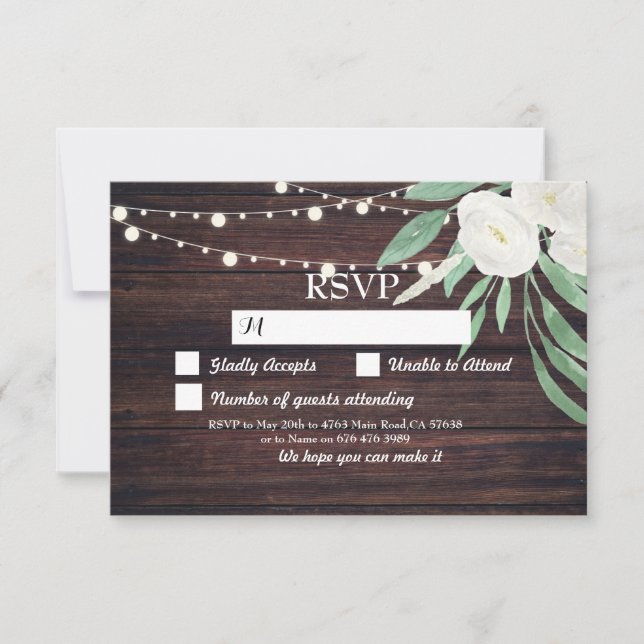 Cartes RSVP Mariage en Bois Cartes Rustiques Fleur (Devant)