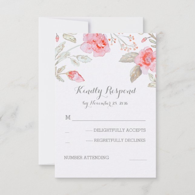 Cartes RSVP Mariage Fleurs Aquarelles Cute (Devant)