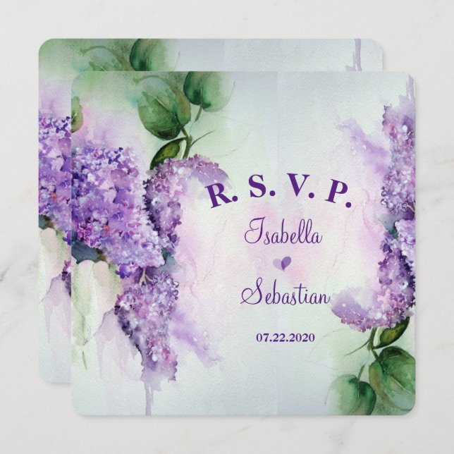 Cartes RSVP Mariage Fleurs de Lilas Élégantes (Devant / Derrière)