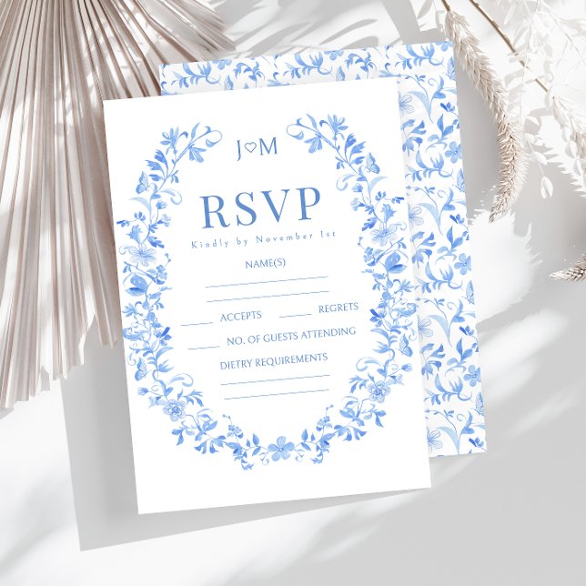 Cartes RSVP mariage floral en porcelaine bleue (Créateur téléchargé)