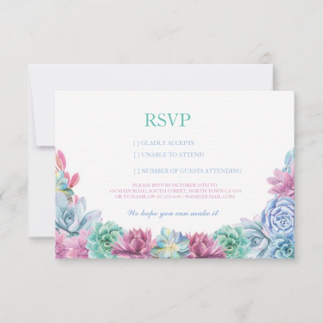 Cartes RSVP Mariage Pastel Rustique Succulents Flo (Devant)