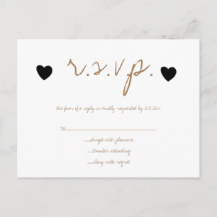 Cartes RSVP mariage pour coeur noir or
