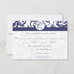 Cartes RSVP Marine Bleu & Blanc Damas