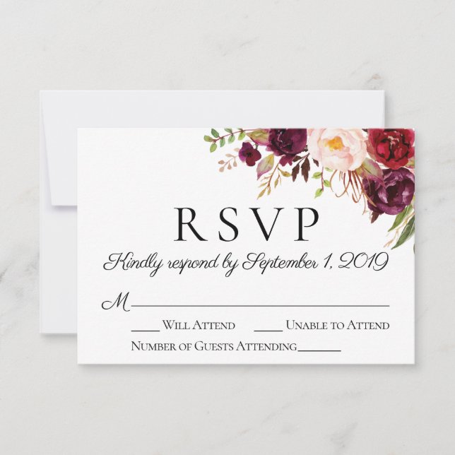Cartes RSVP Marsala et Rose Floral Wedding (Devant)