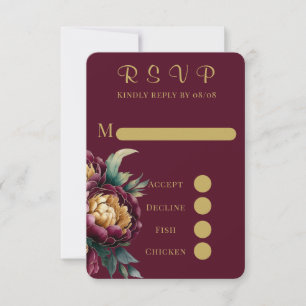 Cartes RSVP Marsala Gold Peony Wedding Peony