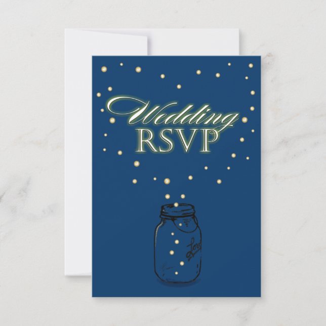 Cartes RSVP Mason Bleu Jar Firefly Mariage (Devant)