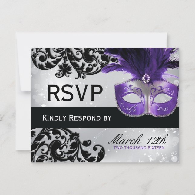 Cartes RSVP Masquerade Wedding (Devant)