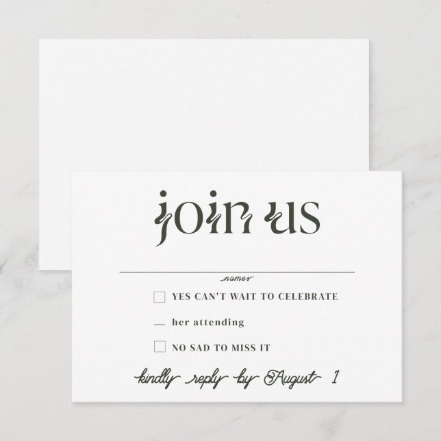 Cartes RSVP minimalistes de mariage (Devant / Derrière)