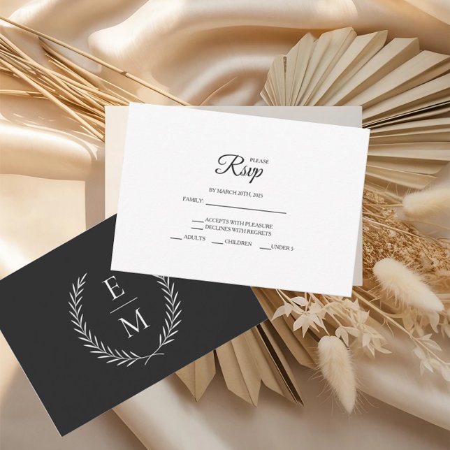 Cartes RSVP minimalistes de mariage noir (Créateur téléchargé)