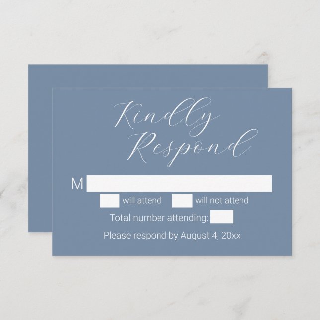 Cartes RSVP minimalistes Dusty Blue Wedding (Devant / Derrière)