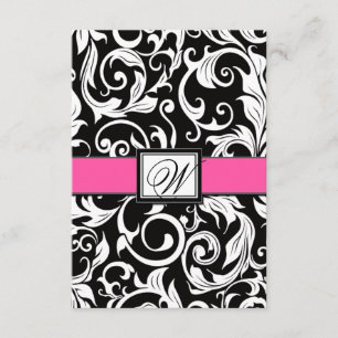 Cartes RSVP Monogram Black & Pink Mariage damassé
