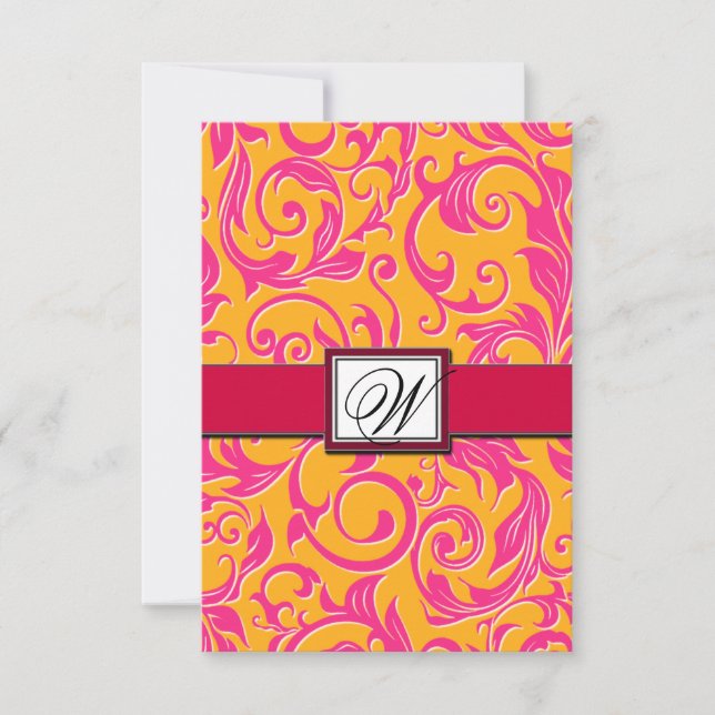Cartes RSVP Monogram Damask Orange & Rose Wedding (Devant)