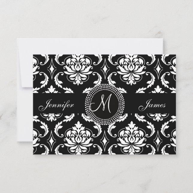 Cartes RSVP Monogram Damask pour Invitation Carré (Devant)
