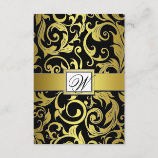 Cartes RSVP Monogram Gold et Black Mariage damassé