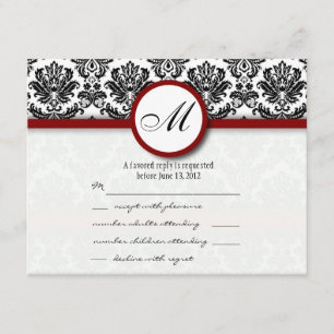 Cartes RSVP Monogramme noir et bordeaux Damas