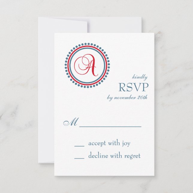 Cartes RSVP Monogrammes (Rouge / Bleu) (Devant)