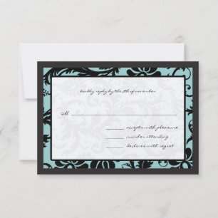 Cartes RSVP-Noir & Aqua Bleu Damas
