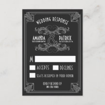 Cartes RSVP Noir & Argent Noir Vintage Art Déco