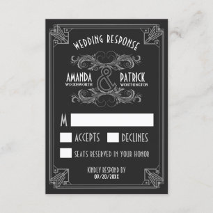 Cartes RSVP Noir & Argent Noir Vintage Art Déco