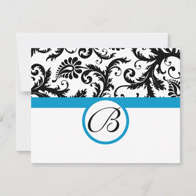 Cartes RSVP-Noir & Blanc Damas Aqua Trier (Devant)