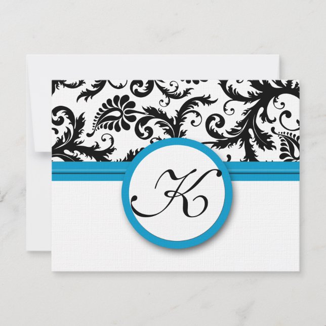 Cartes RSVP-Noir & Blanc Damas Bright Aqua Trier (Devant)