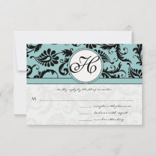 Cartes RSVP-Noir & Blanc Damas foncé Pool Bleu