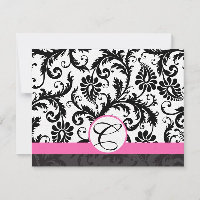 Cartes RSVP-Noir & Blanc Damas Hot Pink Trier (Devant)