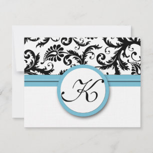 Cartes RSVP-Noir & Blanc Damas Pool Découpe Bleu