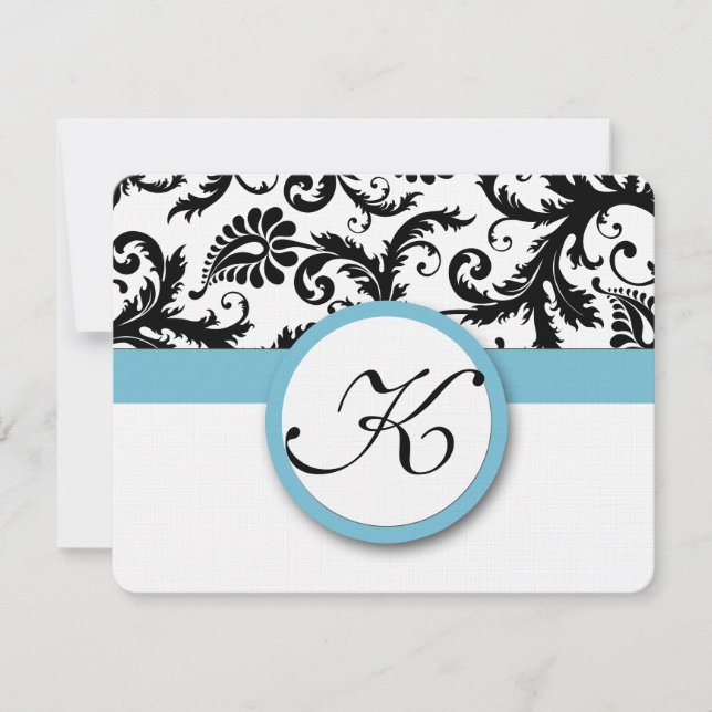 Cartes RSVP-Noir & Blanc Damas Pool Découpe Bleu (Devant)