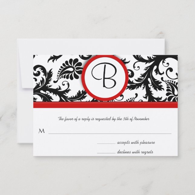 Cartes RSVP-Noir & Blanc Damas Trier Rouge (Dos)