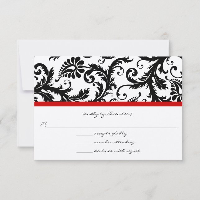 Cartes RSVP-Noir & Blanc Damas Trier Rouge (Devant)