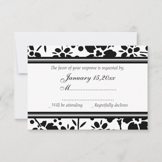 Cartes RSVP Noir & Blanc Élégant Mariage (Devant)
