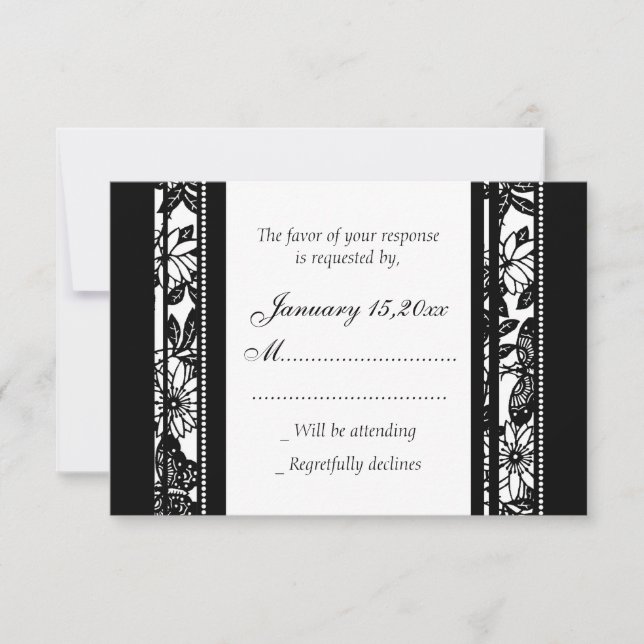 Cartes RSVP Noir & Blanc Élégant Mariage (Devant)