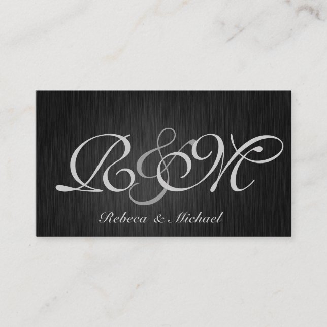 Cartes RSVP noir et argent élégant (Devant)