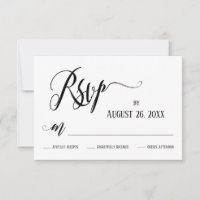 Cartes RSVP noir et blanc avec fioritures élaborée