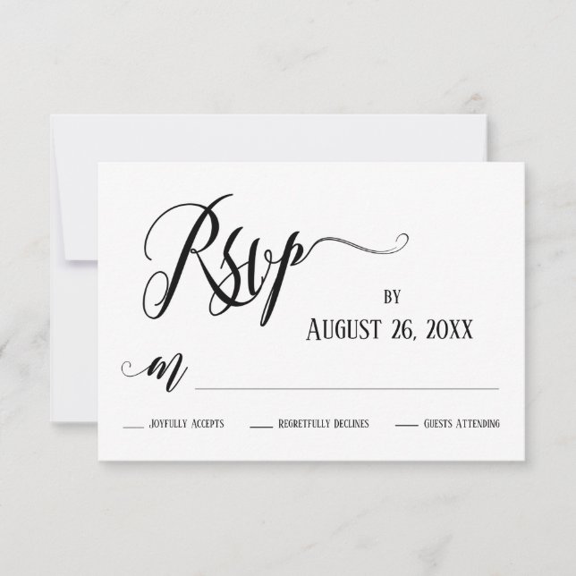 Cartes RSVP noir et blanc avec fioritures élaborée (Devant)