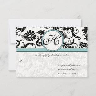Cartes RSVP - Noir et blanc Damas Aqua Bleu