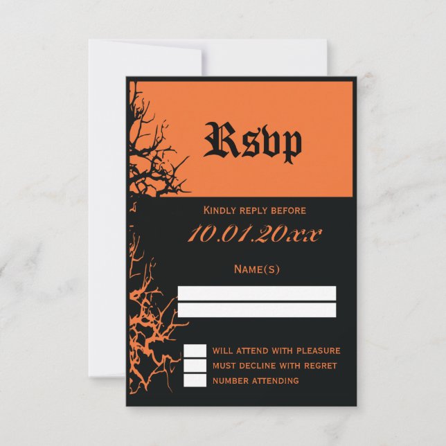 Cartes RSVP Noir Et Orange Halloween Mariage (Devant)